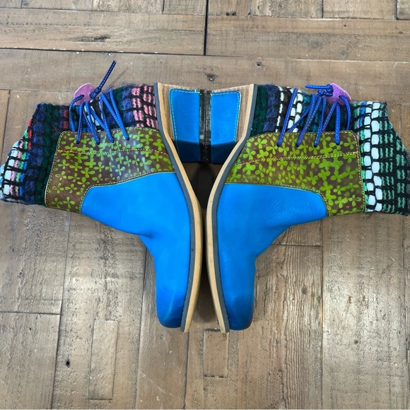 Socofy Women's Splicing Bohemia Leather Knit Block Heel Ankle Boots Blue US 6.5 - Picture 8 of 12